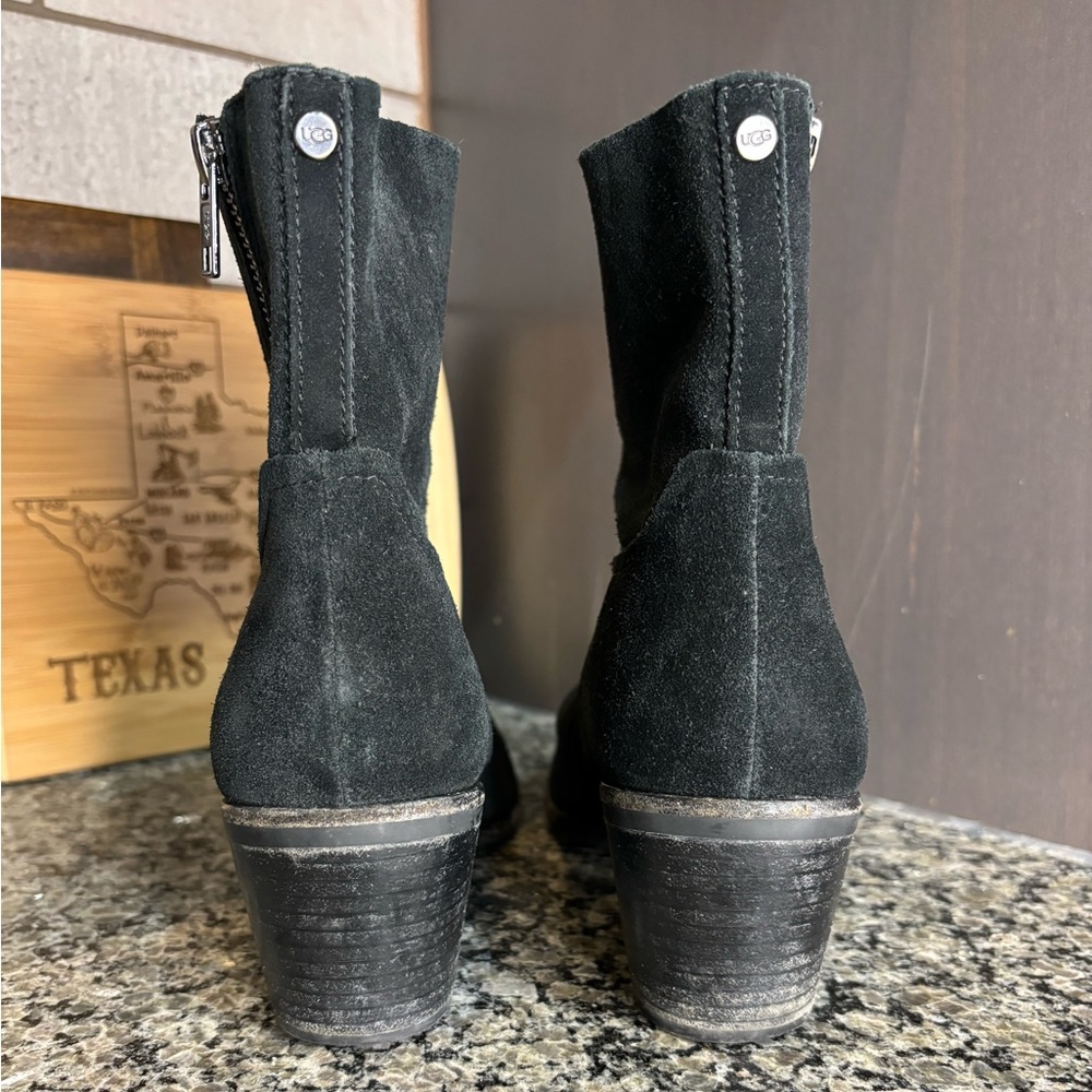 UGG Breeda Black Suede Stacked Heel Bootie Size 10 - Picture 7 of 11
